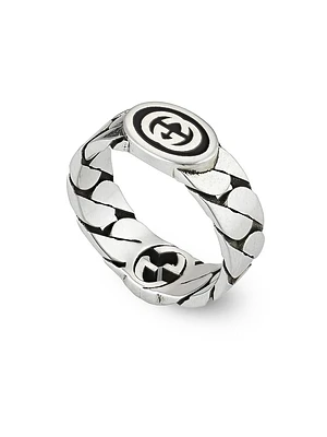 Unisex Interlocking G Ring Gourmette Sterling Silver & Enamel