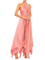 Pleated Satin Halterneck Gown