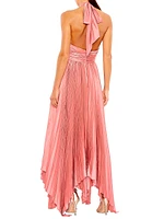 Pleated Satin Halterneck Gown