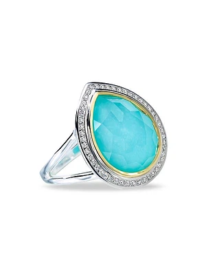 2T Rock Candy® Teardrop 18K Gold, Sterling Silver, Turquoise & Diamond Ring