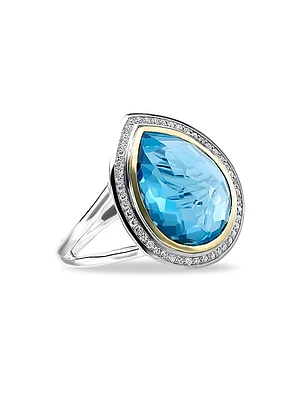2T Rock Candy® Teardrop 18K Gold, Sterling Silver, London Blue Topaz & Diamond Ring