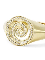 14K Yellow Gold & Diamond Spiral Signet Ring