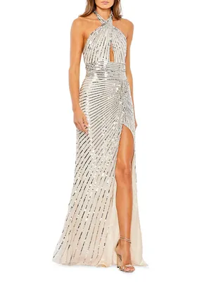 Sequined Halterneck Gown