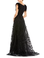 Feathered A-Line Gown