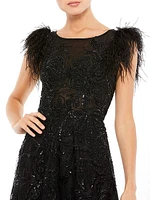 Feathered A-Line Gown