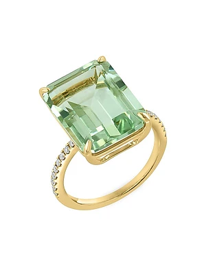 14K Yellow Gold, Green Amethyst & Diamond Ring
