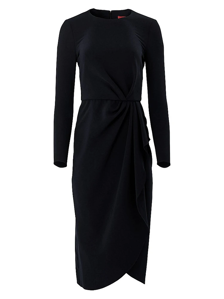 Draped Long-Sleeve Midi Dress