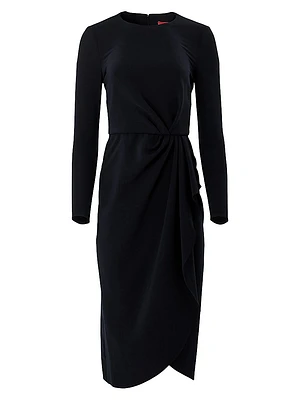 Draped Long-Sleeve Midi Dress