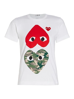 Camouflage-Heart-Print Cotton Jersey T-Shirt