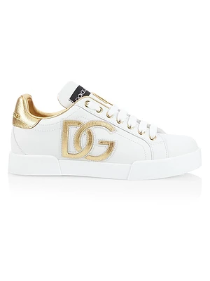 Portofino Logo Metallic Leather Low-Top Sneakers