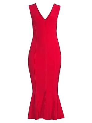 Grace Sleeveless Flounce-Hem Midi-Dress