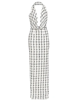Woven Cowl neck Column Gown