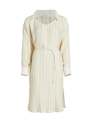 Shannon Collared Plissé-Pleated Dress