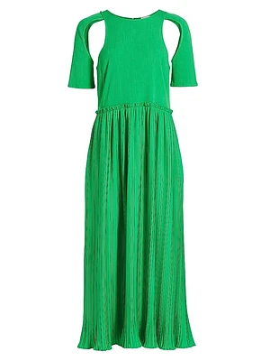 Adina Pleated Shoulder Cut Out Midi-Dress