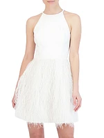 Sleeveless Faux-Feather Minidress