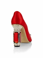 Aurum Satin Crystal-Embellished Pumps
