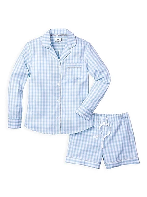 2-Piece Gingham Long-Sleeve Shirt & Shorts Set