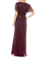 Embellished Tulle Wrap-Effect Column Gown