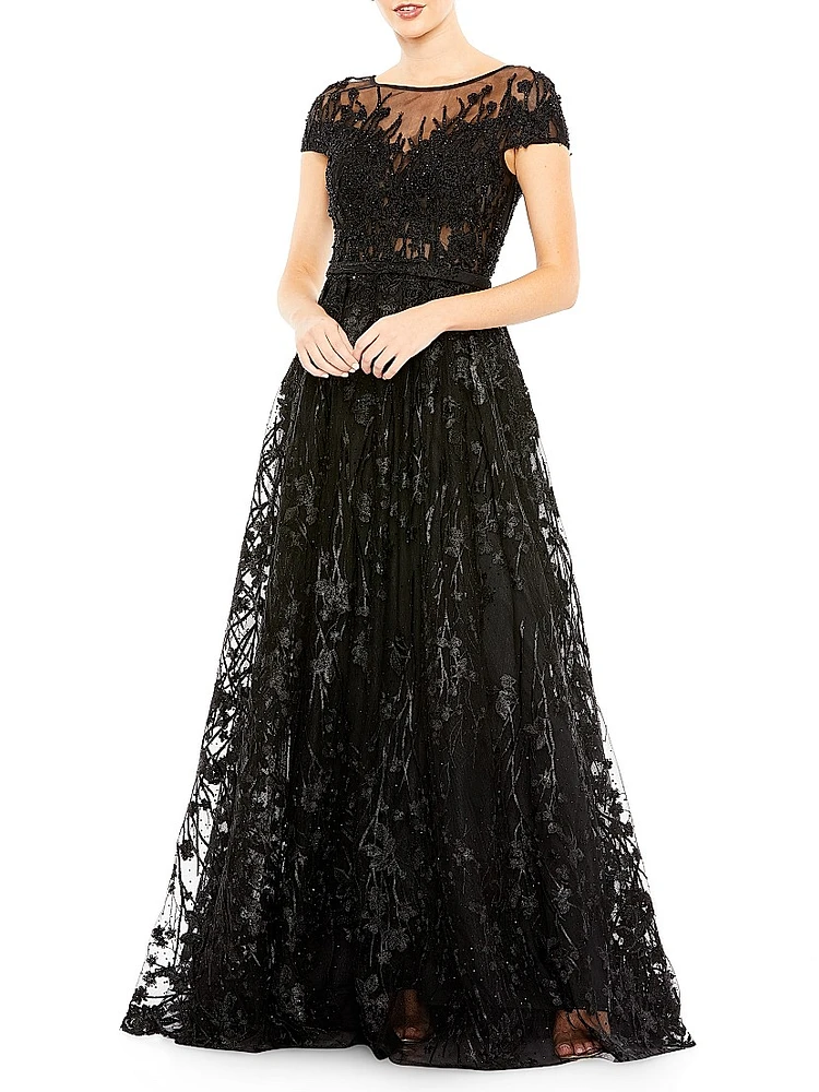 Embellished Tulle A-Line Gown
