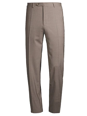 Textured Pleated Stretch-Wool Trousers