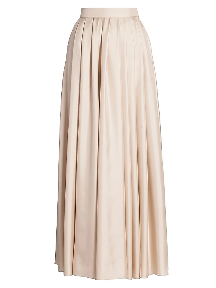 Silk Twill Pleated Maxi Skirt