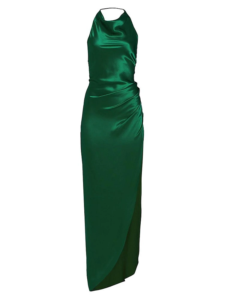 Elektra Gathered Silk Halter Gown