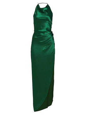 Elektra Gathered Silk Halter Gown