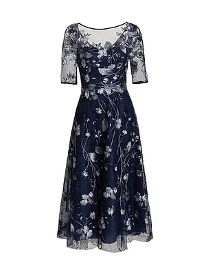 Embroidered Tulle Tea Dress