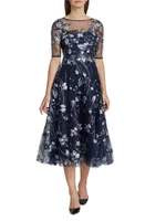 Embroidered Tulle Tea Dress