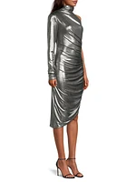 Foil Jersey Ruched Midi Dress