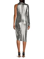 Foil Jersey Ruched Midi Dress