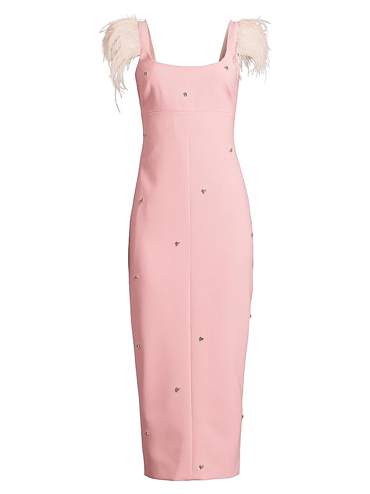 Cameron Ostrich Feather-Trimmed Midi-Dress