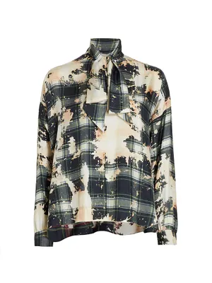 All Mods Con Mixed-Plaid Silk Blouse