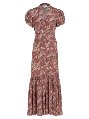 Nancy Floral Puff-Sleeve Maxi Dress