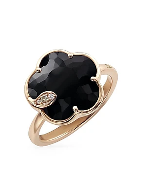Petit Joli 18K Rose Gold, Black Onyx, & Diamond Flower Ring