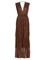 Skylar Tiered Belted Metallic Gown