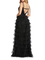 Ieena Tiered Tulle & Sequin Gown
