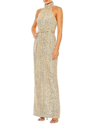 Ieena Sequined Halter Gown