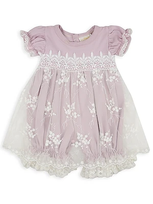 Baby Girl's Lilac Mist Lace-Trim Bubble Romper