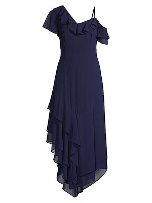 Asymmetric Ruffle Midi-Dress