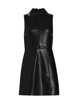 Ellis Zip-Front Vegan Leather Minidress