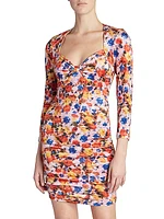 Goji Printed Ruched Velvet Minidress