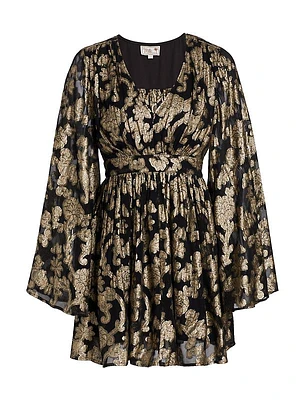 Goldie Metallic Fit-&-Flare Minidress