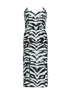 Strapless Sequin-Embroidered Midi-Dress