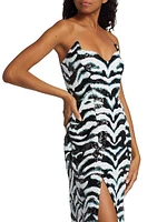Strapless Sequin-Embroidered Midi-Dress