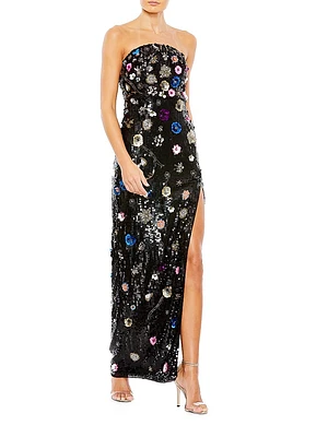 Floral Sequin Column Gown