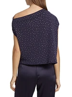 Crystal-Accent Cotton Draped Asymmetric Sweater