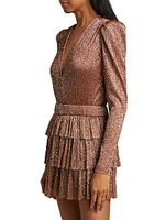 Carry Metallic Foil Ruffled Minidress