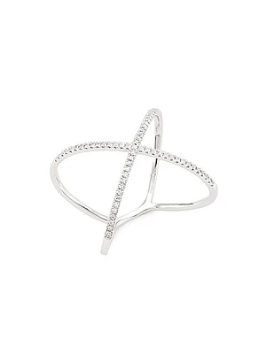 14K White Gold & 0.18 TCW Diamond X Ring
