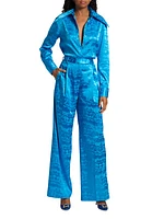 High-Waisted Wide-Leg Pleated Trousers